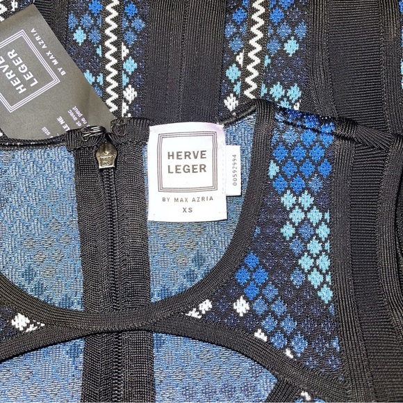 RARE HERVE LEGER BLACK/BLUE ICONIC DRESS NEW - Picture 6 of 7